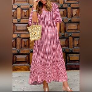 SHEIN LUNE Women's Geometric Printed Polka Dot Puff Sleeve Dress, Red, Large